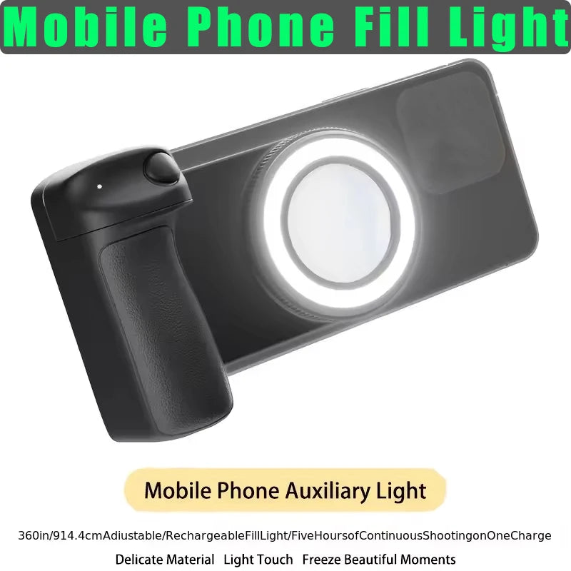 Magnetic Phone Camera Grip With Ring Light