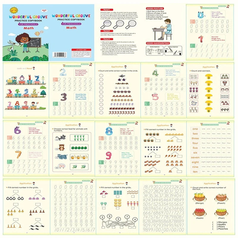 Magical Grooved Writing Practice Books, Copybooks and Pens for Kids ( Reusable )