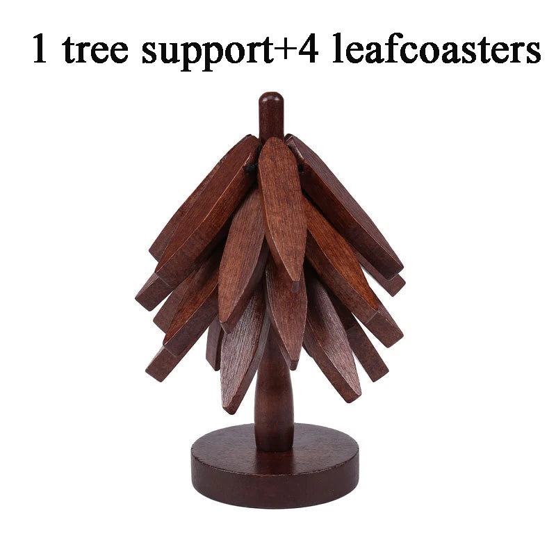 Tree Shape Wooden Trivet Set + 1 Stand for Hot Dishes & Teapot