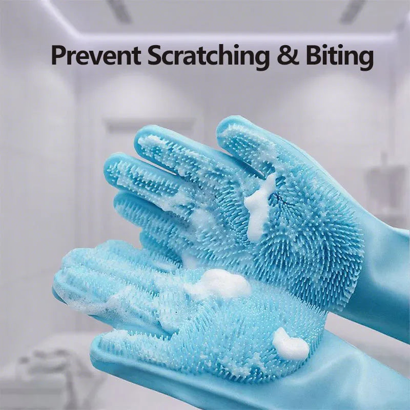 Pet Grooming Gloves ( Dogs And Cats ) - Gentle Bathing Shampoo Scrubber, Multi-Functional Pet Care