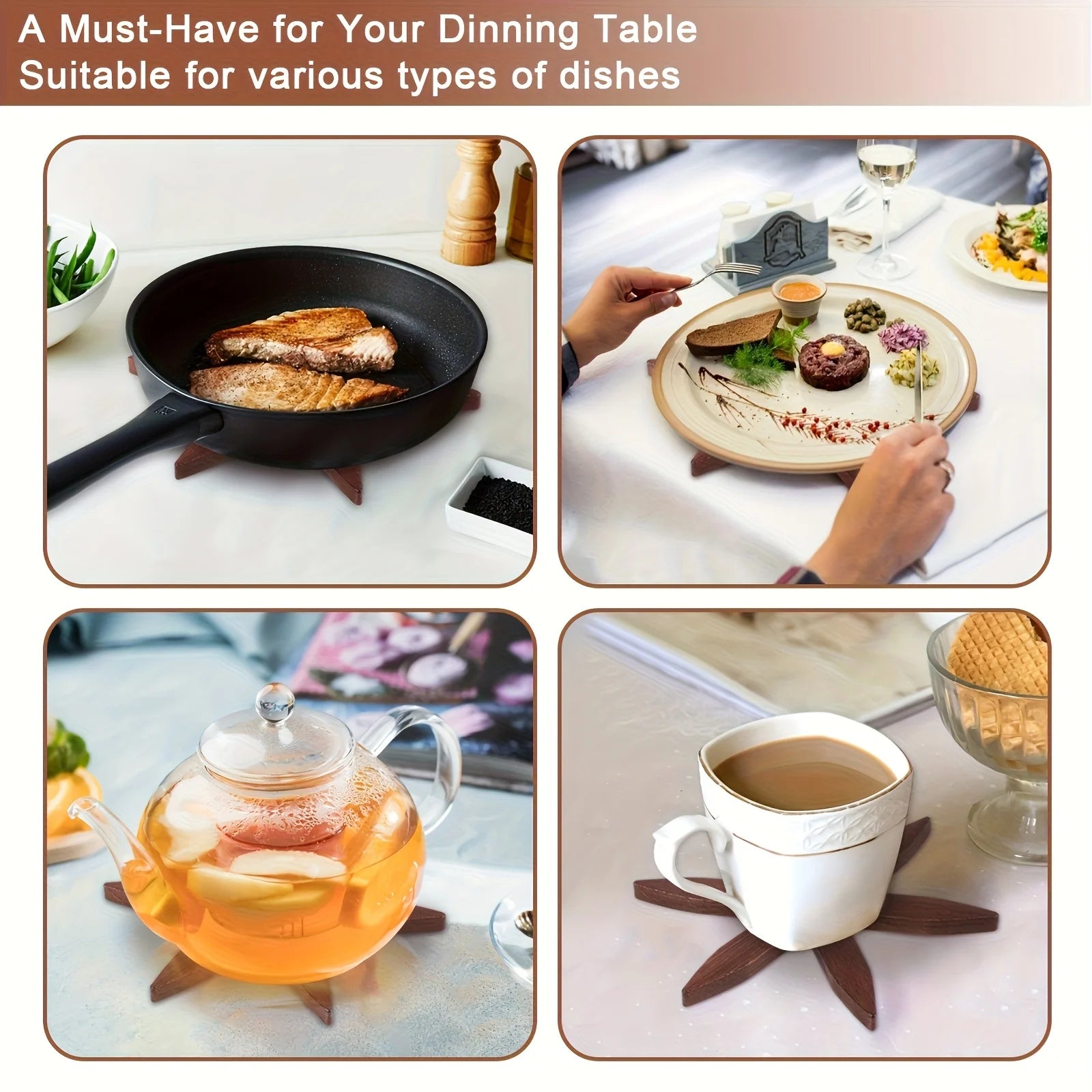 Tree Shape Wooden Trivet Set + 1 Stand for Hot Dishes & Teapot