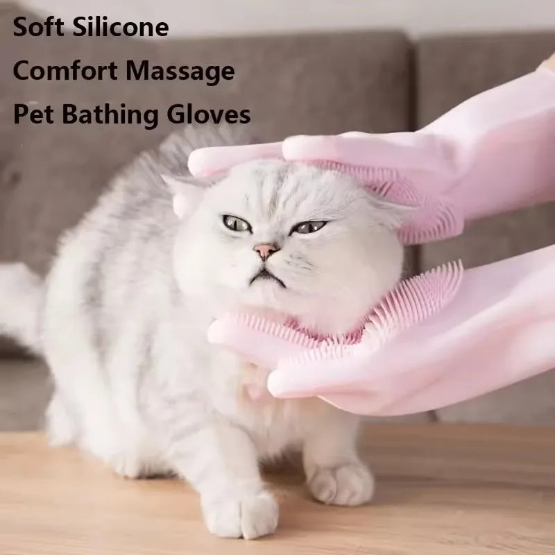 Pet Grooming Gloves ( Dogs And Cats ) - Gentle Bathing Shampoo Scrubber, Multi-Functional Pet Care