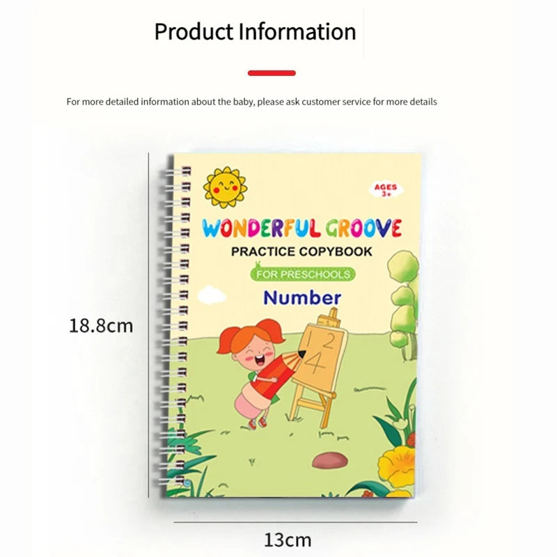 Magical Grooved Writing Practice Books, Copybooks and Pens for Kids ( Reusable )