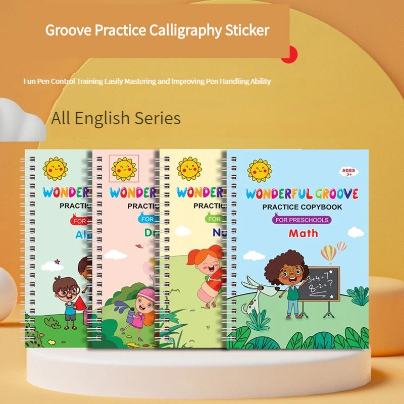 Magical Grooved Writing Practice Books, Copybooks and Pens for Kids ( Reusable )