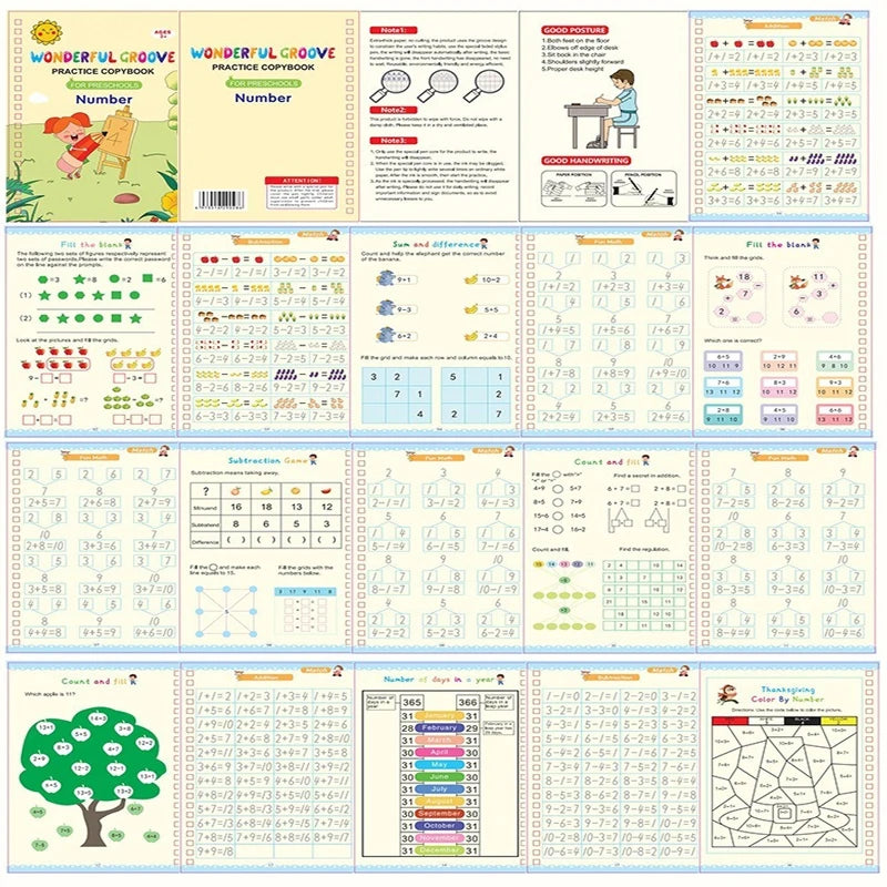 Magical Grooved Writing Practice Books, Copybooks and Pens for Kids ( Reusable )