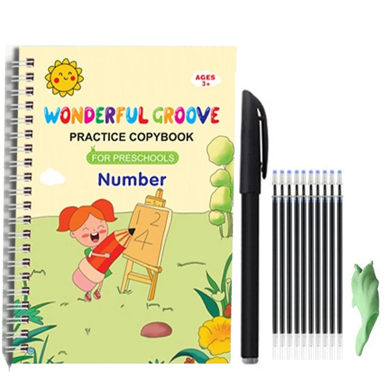 Magical Grooved Writing Practice Books, Copybooks and Pens for Kids ( Reusable )