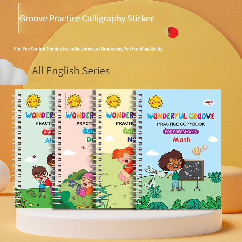 Magical Grooved Writing Practice Books, Copybooks and Pens for Kids ( Reusable )