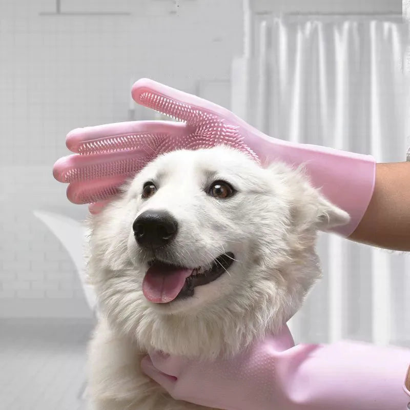 Pet Grooming Gloves ( Dogs And Cats ) - Gentle Bathing Shampoo Scrubber, Multi-Functional Pet Care