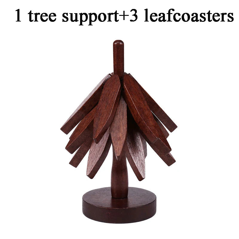 Tree Shape Wooden Trivet Set + 1 Stand for Hot Dishes & Teapot