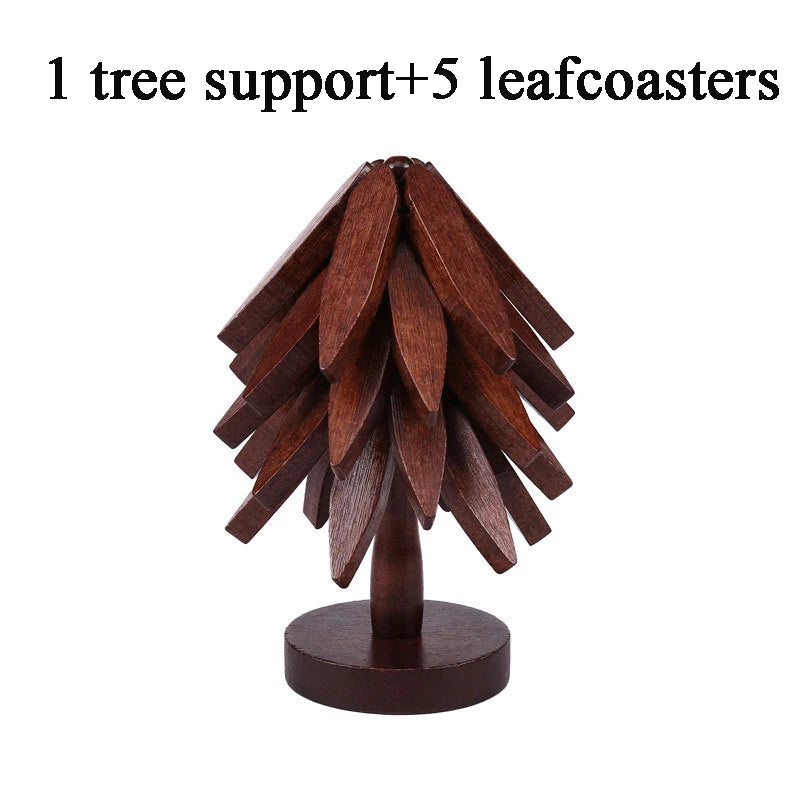 Tree Shape Wooden Trivet Set + 1 Stand for Hot Dishes & Teapot