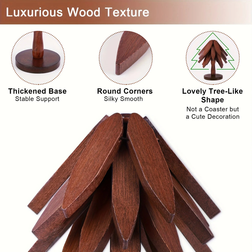 Tree Shape Wooden Trivet Set + 1 Stand for Hot Dishes & Teapot